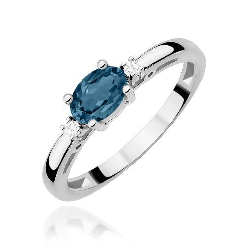 Pierścionek owalny Topaz London Blue 0,50ct białe złoto