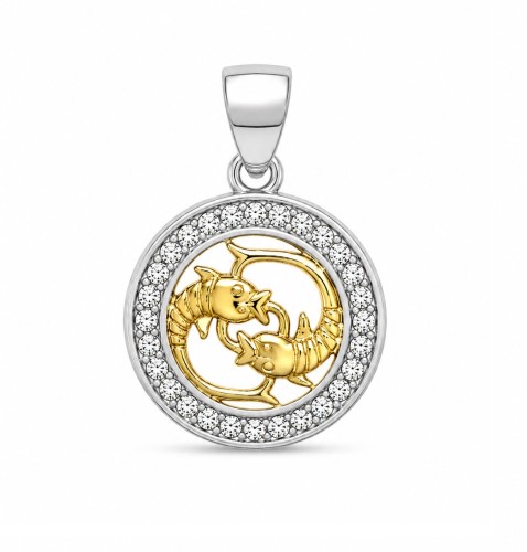 Zawieszka znak zodiaku Ryby pozłacane w kółku z cyrkoniami