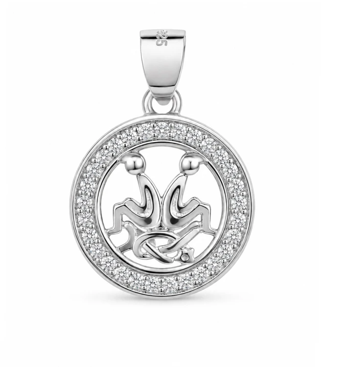 Zawieszka znak zodiaku Bliźnięta w kółku z cyrkoniami