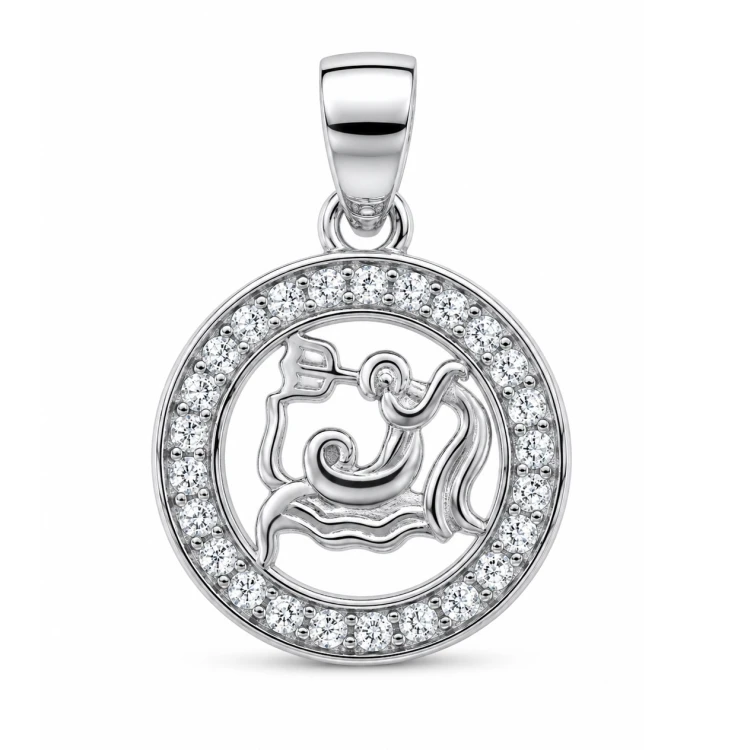 Zawieszka znak zodiaku Wodnik w kółku z cyrkoniami