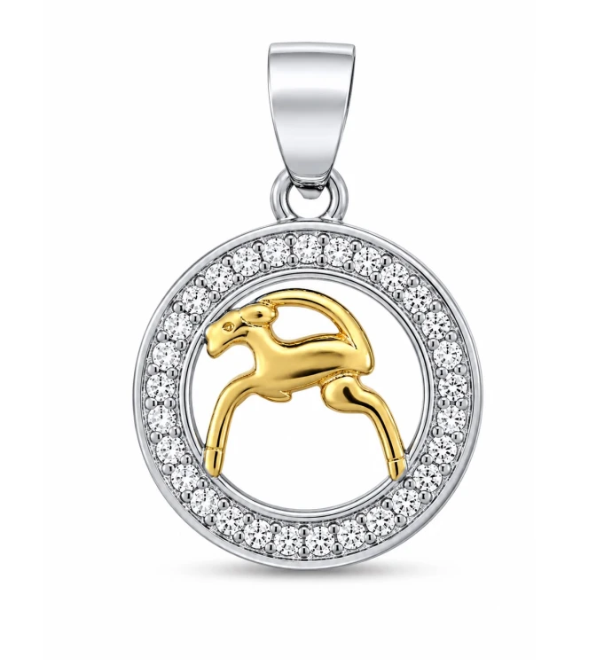 Zawieszka znak zodiaku Koziorożec pozłacany w kółku z cyrkoniami