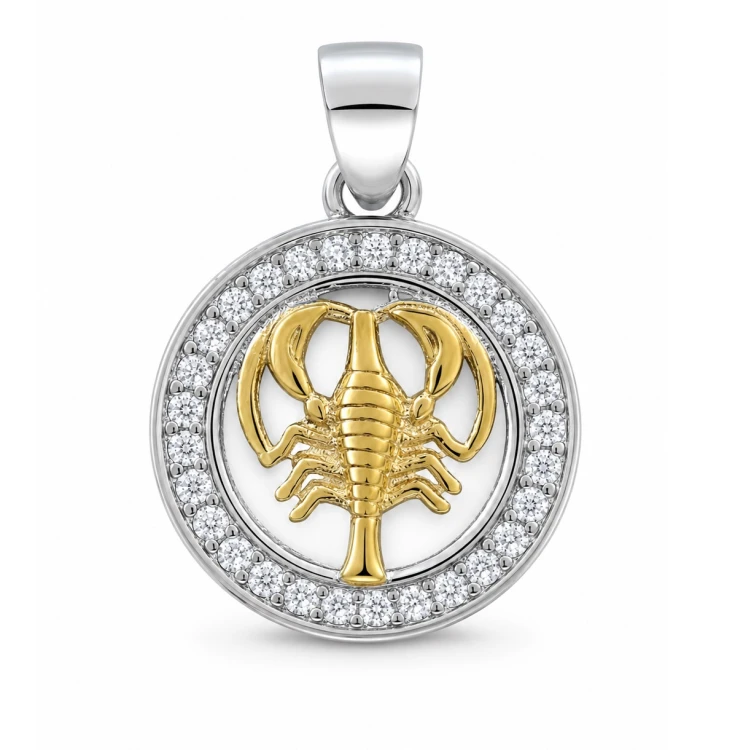 Zawieszka znak zodiaku Rak pozłacany w kółku z cyrkoniami