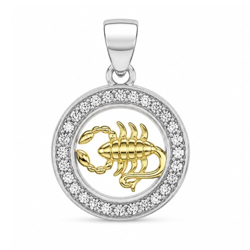 Zawieszka znak zodiaku Skorpion pozłacany w kółku z cyrkoniami