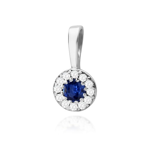 Zawieszka Szafir 0,15ct dookoła z diamentami białe złoto