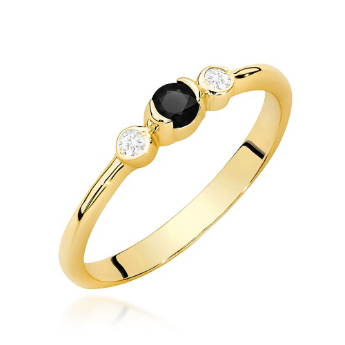 Delikatny złoty pierścionek z czarnym brylantem i brylantami