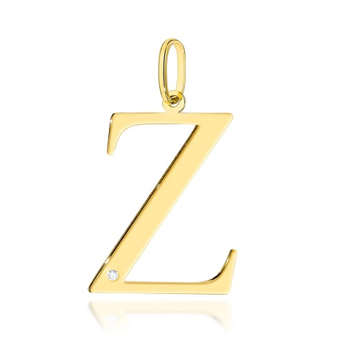 Złota zawieszka litera W z brylantem