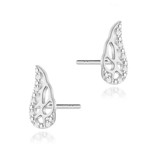 Kolczyki ażurowe skrzydła z Brylantami z białego złota