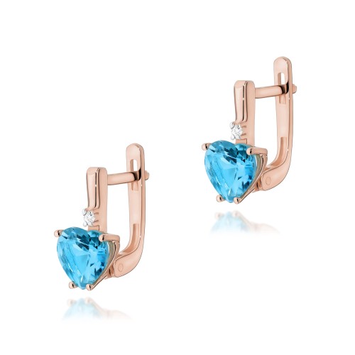 Kolczyki z Topazami w kształcie serc oraz brylantami różowe złoto