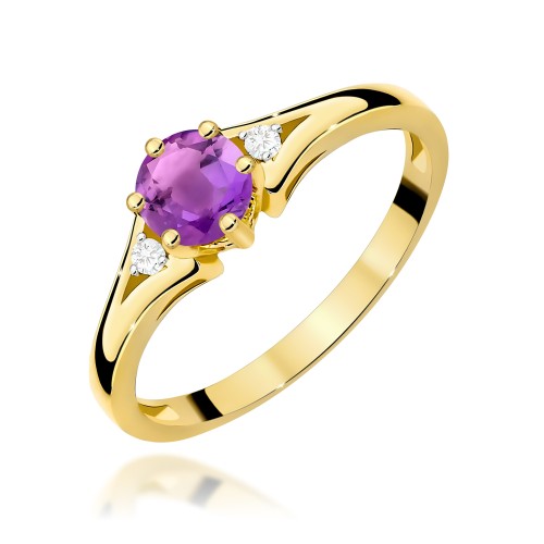 Elegancki pierścionek z Ametystem 0,50ct żółte złoto