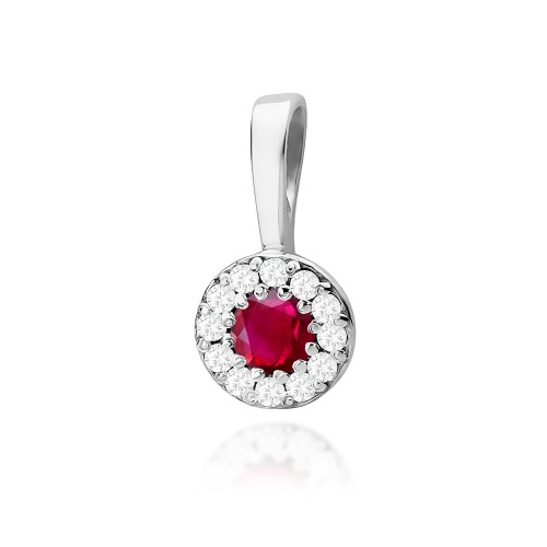 Zawieszka Rubin 0,15ct białe złoto dookoła osadzone brylanty