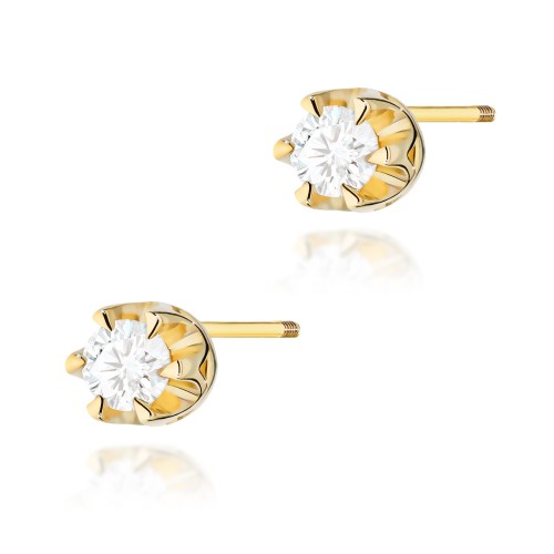 Kolczyki Diament 2 x 0,08ct żółte złoto sztyft zakręcany