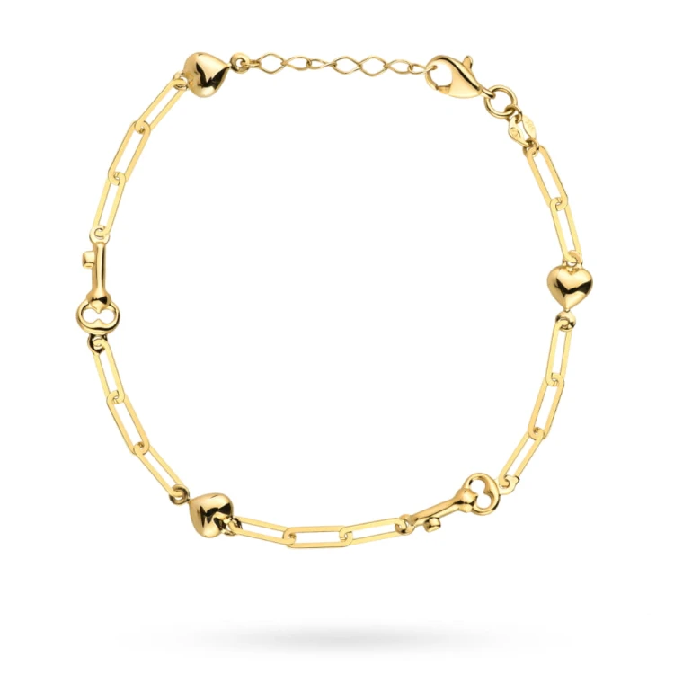 Bransoletka złota kluczyk, serce i ogniwa 