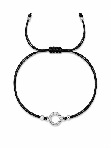 Bransoletka na czarnym sznurku z kółeczkiem z cyrkoniami