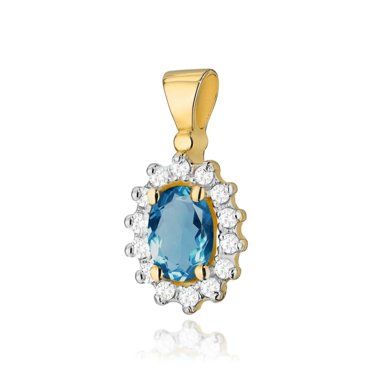 Zawieszka z Topazem London Blue i Brylantami owalna