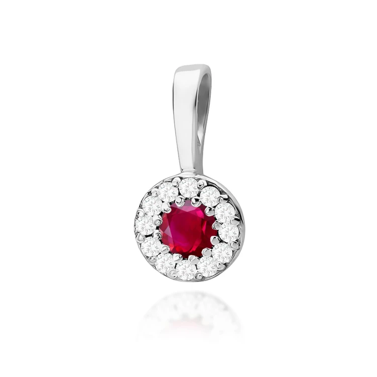 Zawieszka Rubin 0,15ct białe złoto dookoła osadzone brylanty