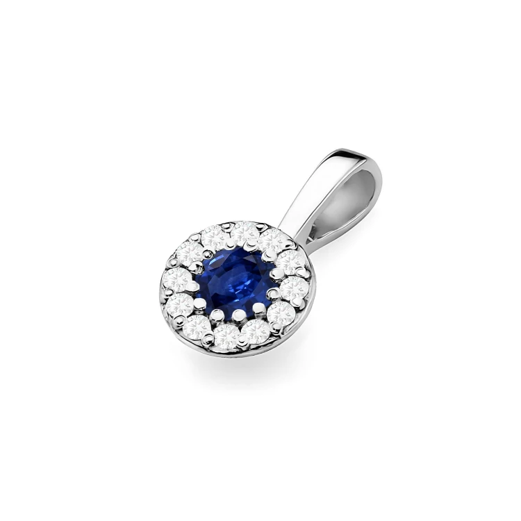 Zawieszka Szafir 0,15ct dookoła z diamentami białe złoto