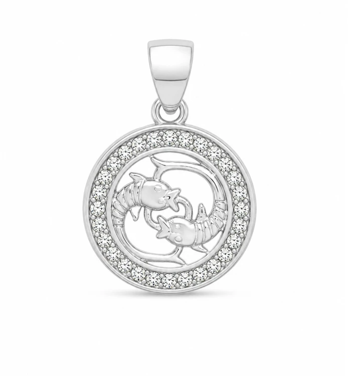 Zawieszka znak zodiaku Ryby pozłacane w kółku z cyrkoniami