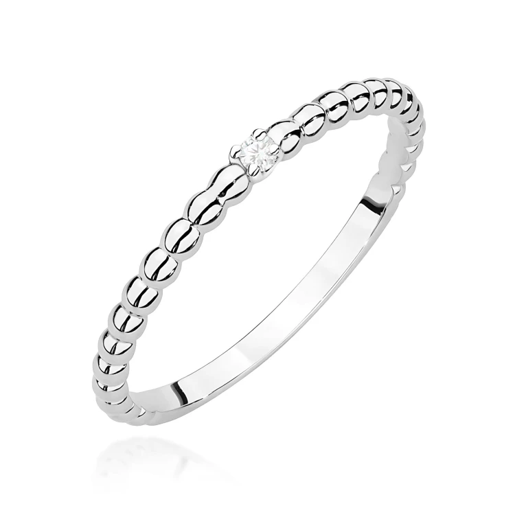 Pierścionek szyna z kuleczek Diament 0,02ct białe złoto