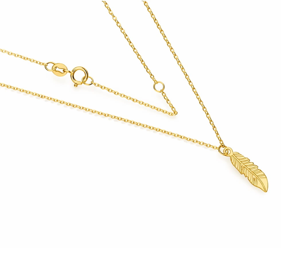 Złoty naszyjnik z motywem piórka