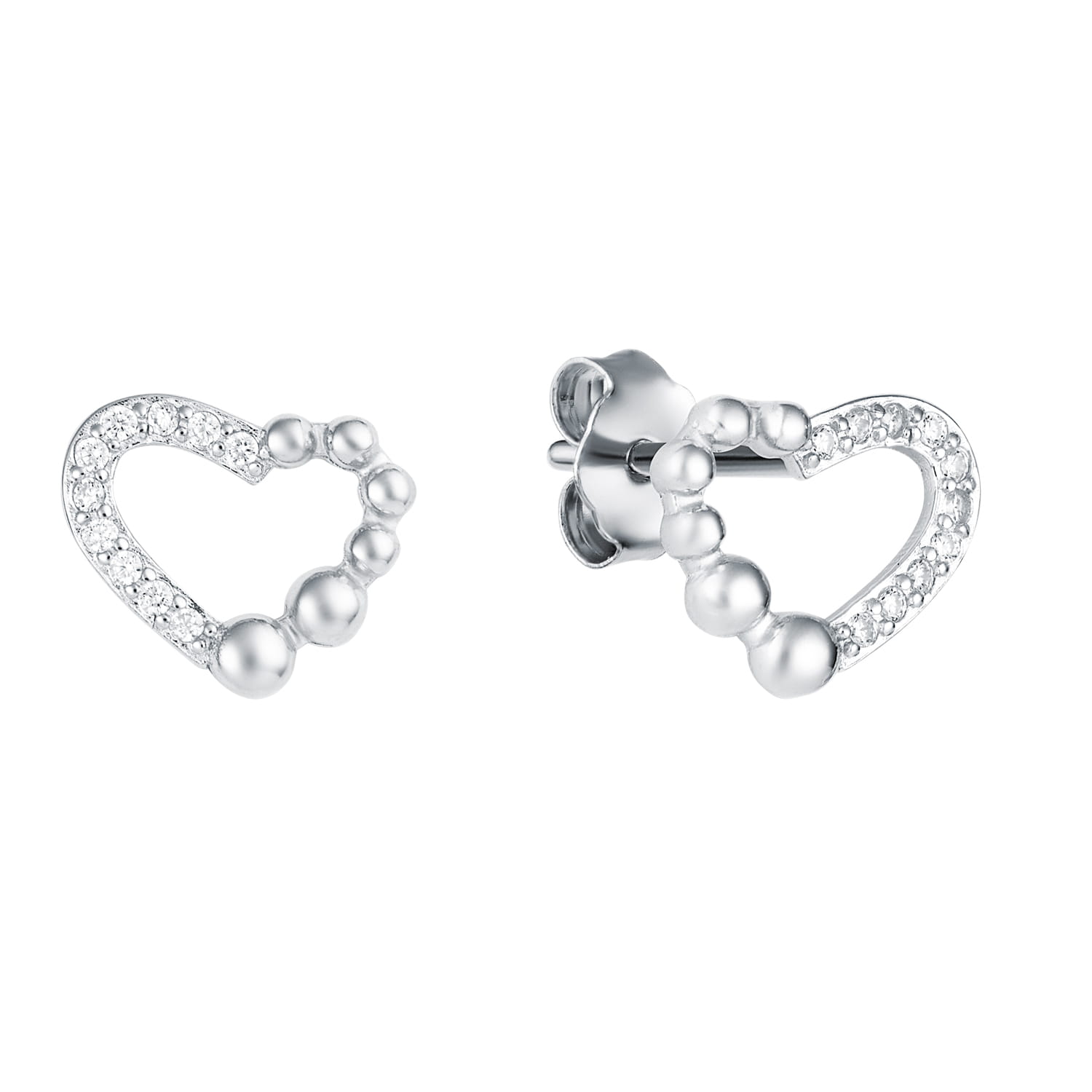Srebrne kolczyki w kształcie serduszek z cyrkoniami