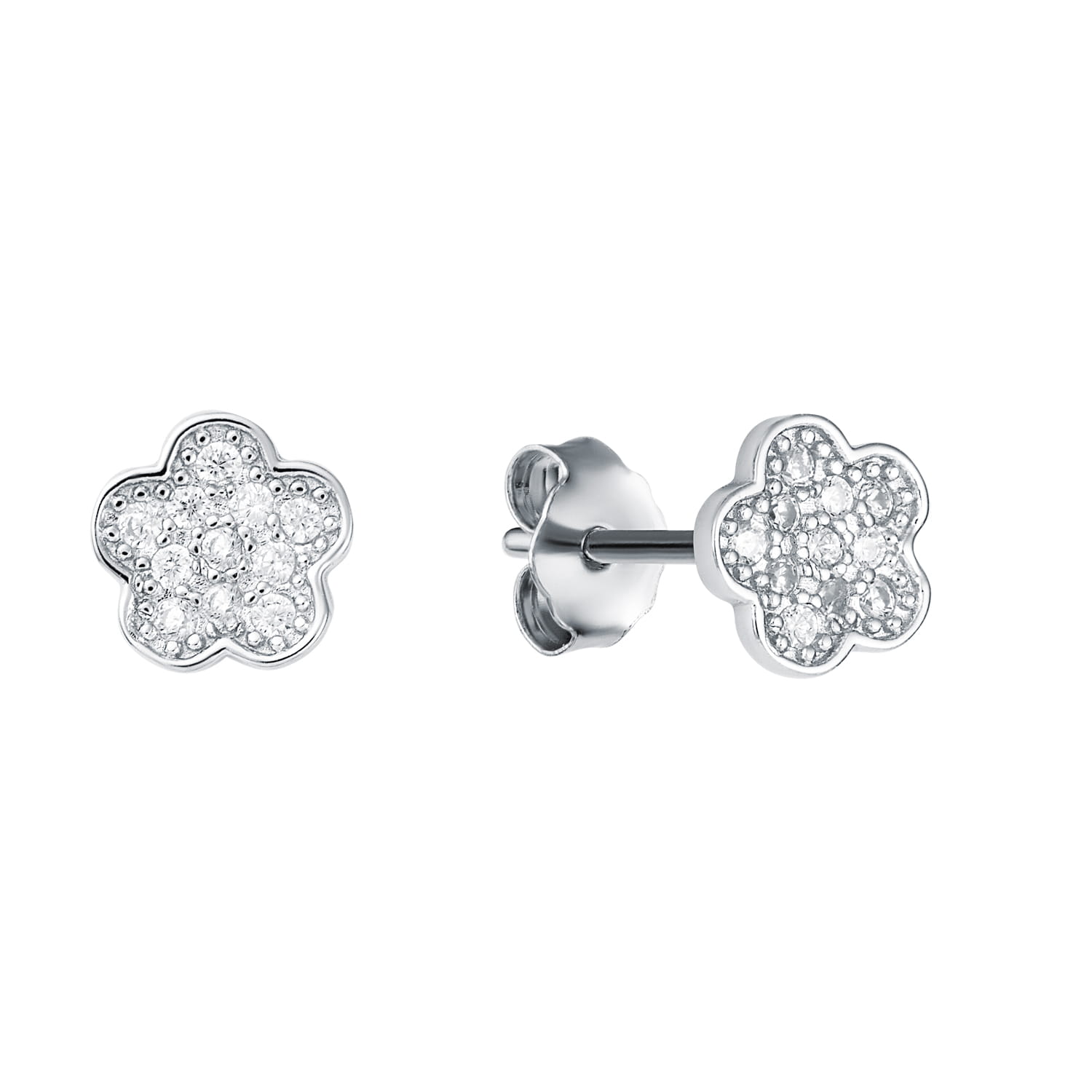 Srebrne kolczyki kwiatki z cyrkoniami