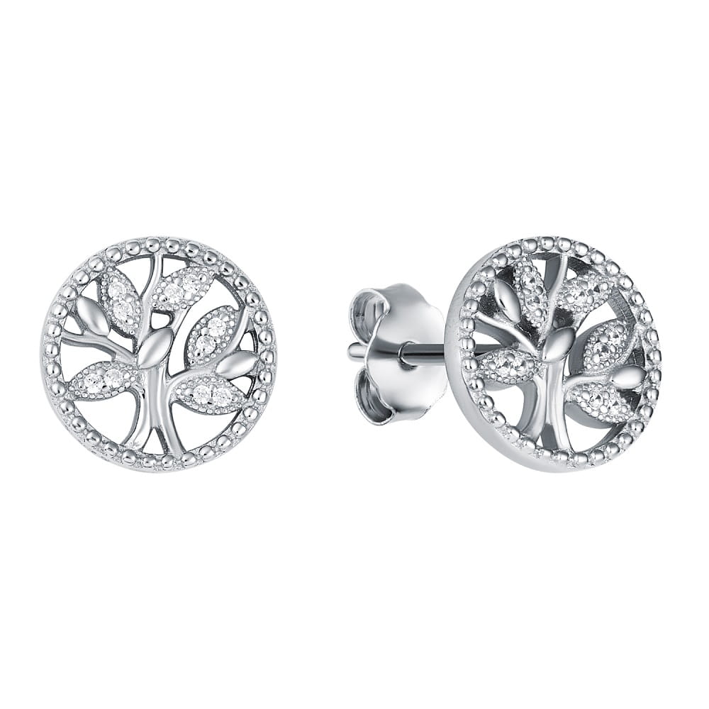 Srebrne kolczyki w kształcie kółek z drzewkiem szczęścia