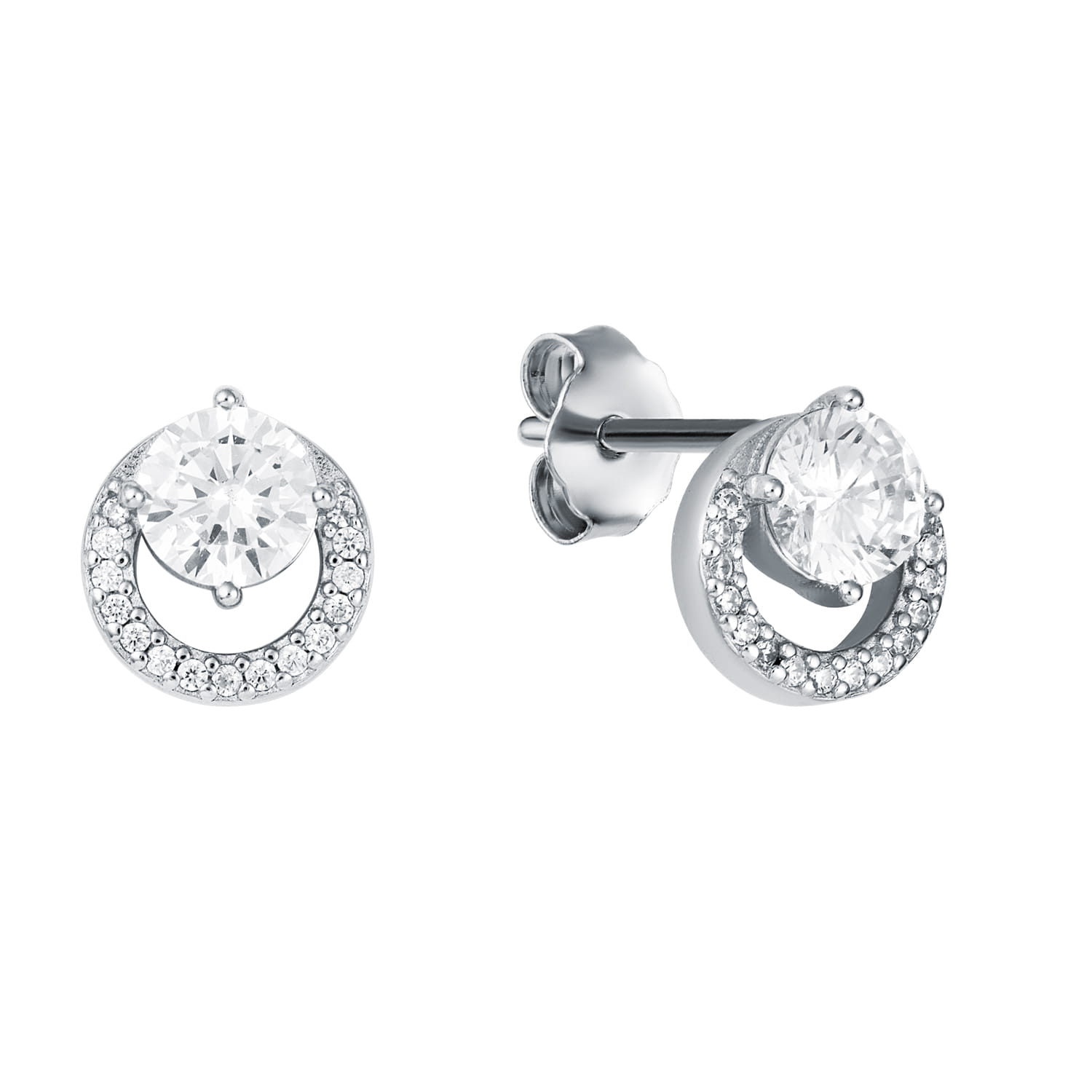 Srebrne kolczyki sztyfty z okrągłą lśniącą obwódką