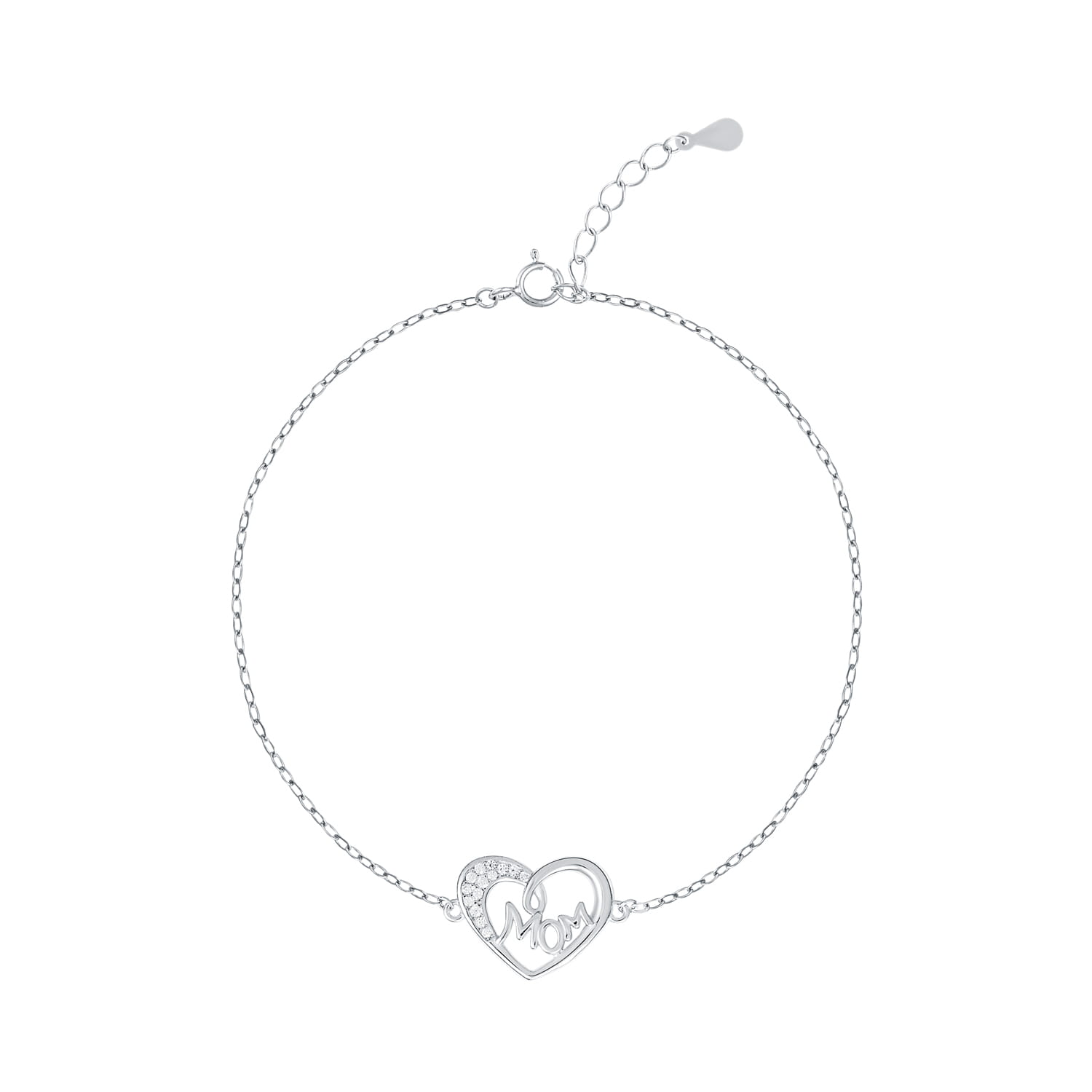 Srebrna bransoletka serce z napisem "Mom"