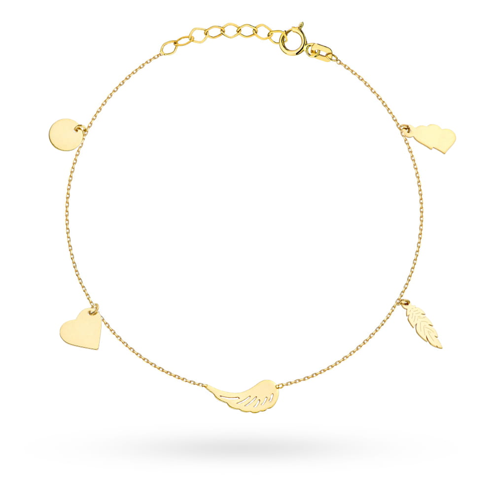 Bransoletka dwa serca, piórko, skrzydełko, serce, kółko