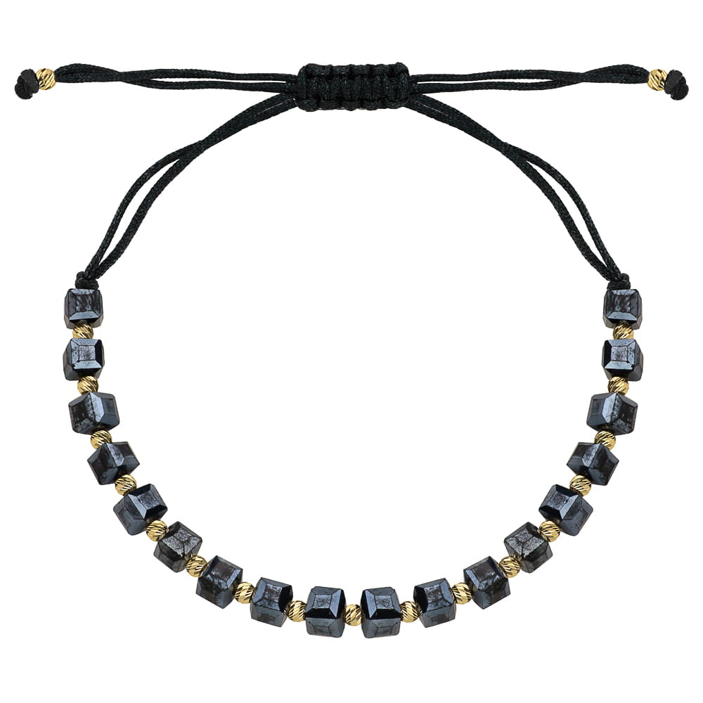 Bransoletka z grafitowymi kamieniami holo na czarnym sznurku