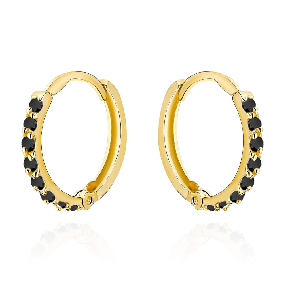 Kolczyki złote kółeczko wysadzane czarnymi cyrkoniami