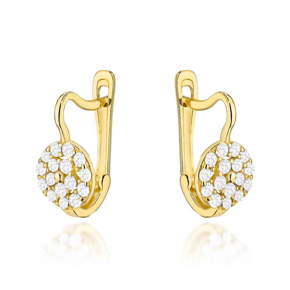 Kolczyki złote kółeczka z cyrkoniami na angielskim zapięciu