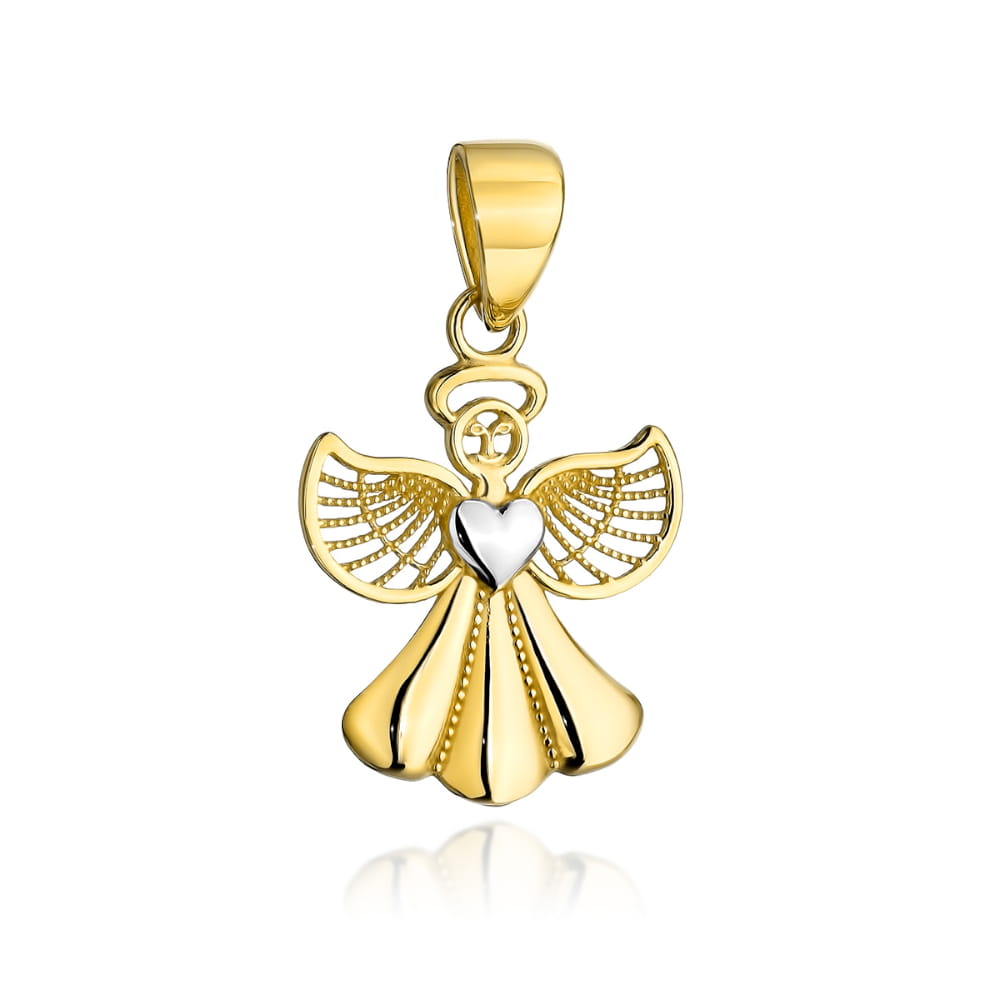 Zawieszka złota aniołek z serduszkiem w dwóch kolorach złota 0.7g