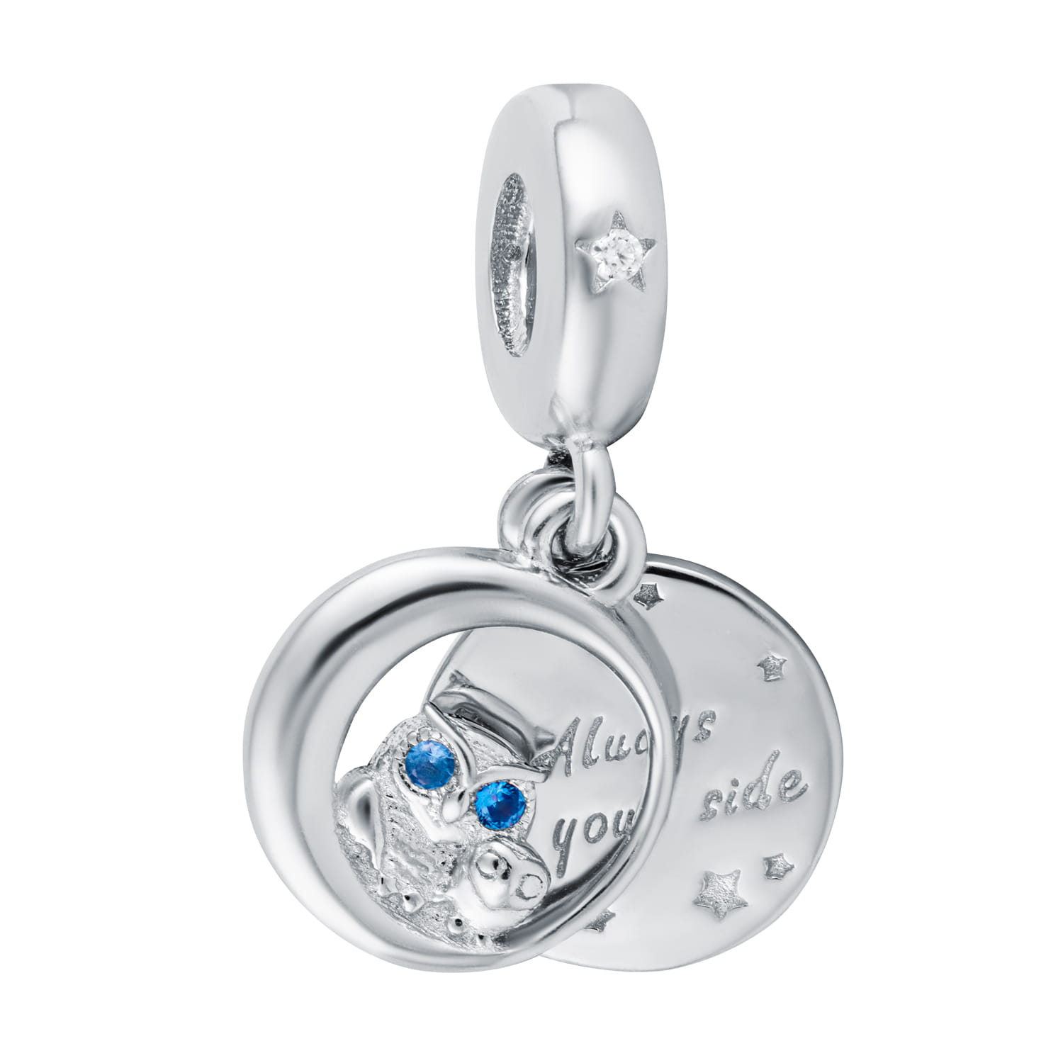 Beads z wiszącą sową w księżycu i napisem "Always in your side"