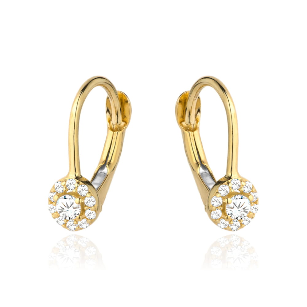 Kolczyki kwiatek z cyrkonii w złotym kole