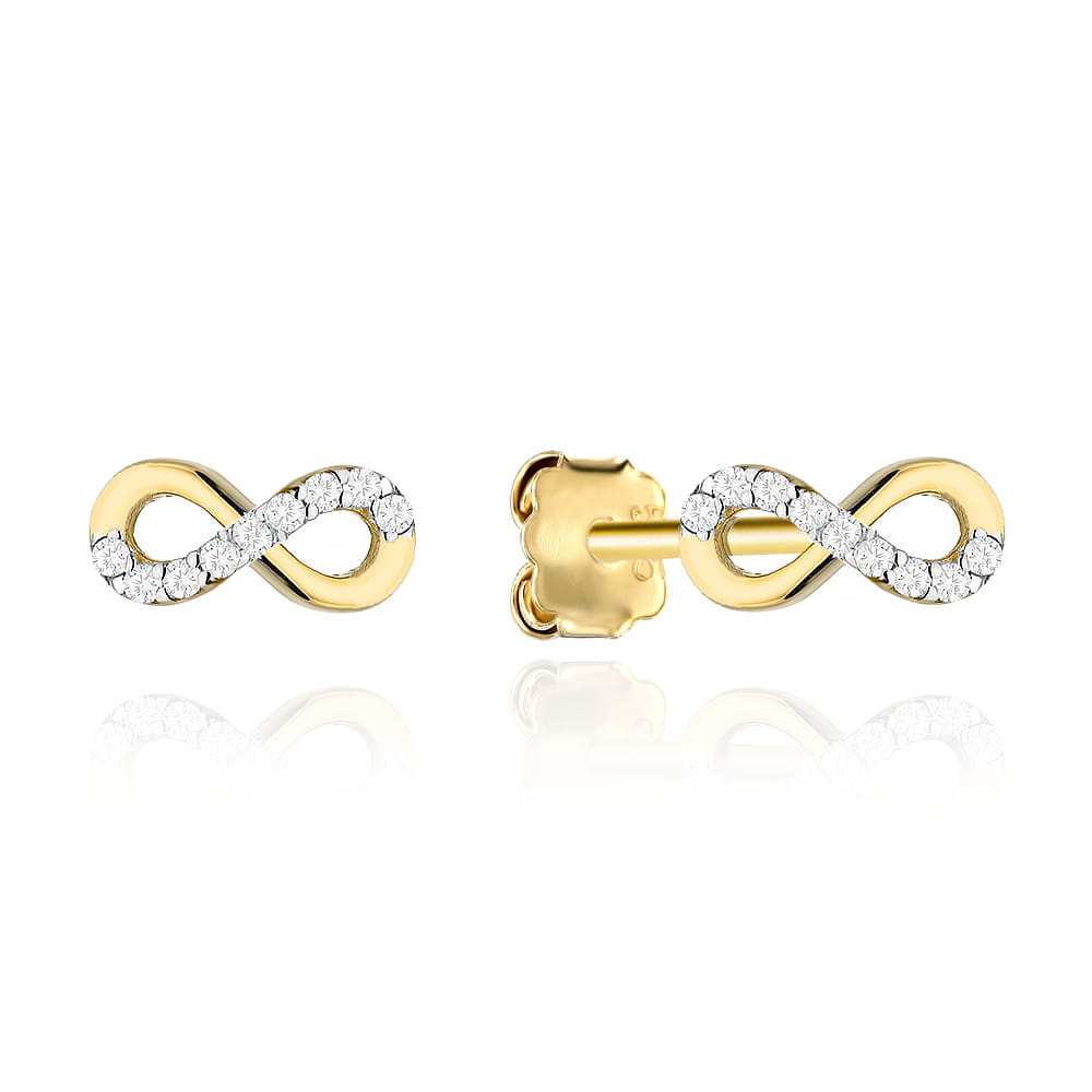 Kolczyki złote znaki nieskończoności zdobione cyrkoniami