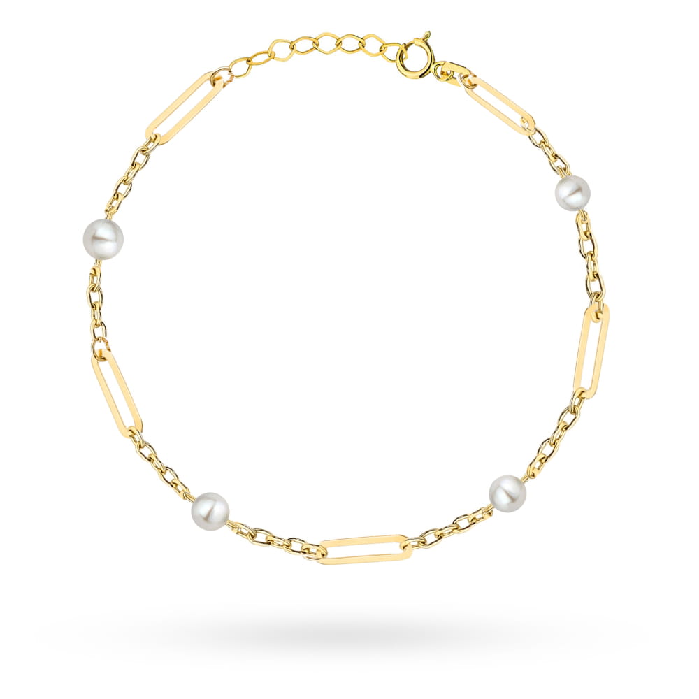 Bransoletka złota długie ogniwa z perłami