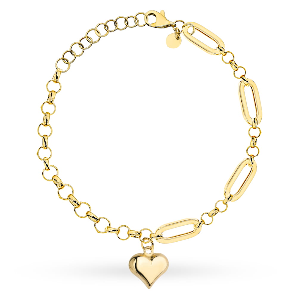Bransoletka złota długie ogniwa, kółka i serce
