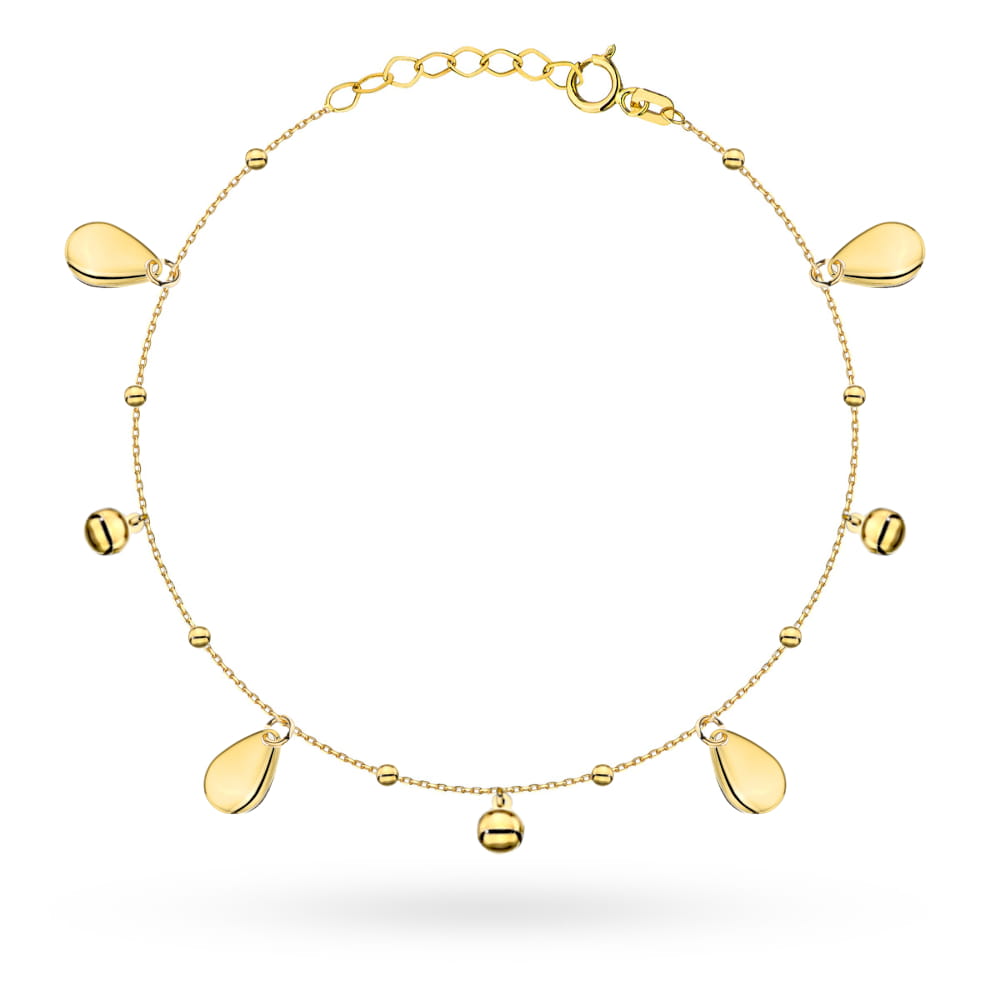 Bransoletka złota z gładkimi kulkami i wiszącymi łezkami