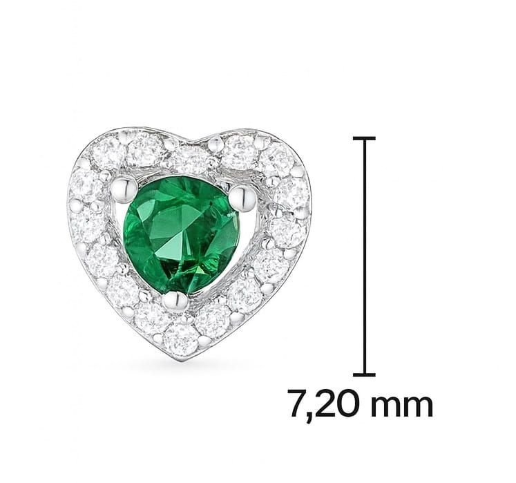 Srebrne kolczyki serduszka z zieloną cyrkonią
