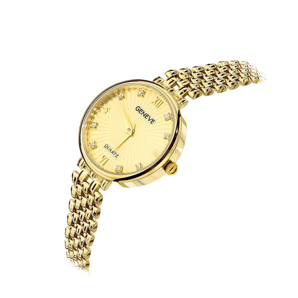 Zegarek złoty z okrągłą tarczą i cyrkoniami V