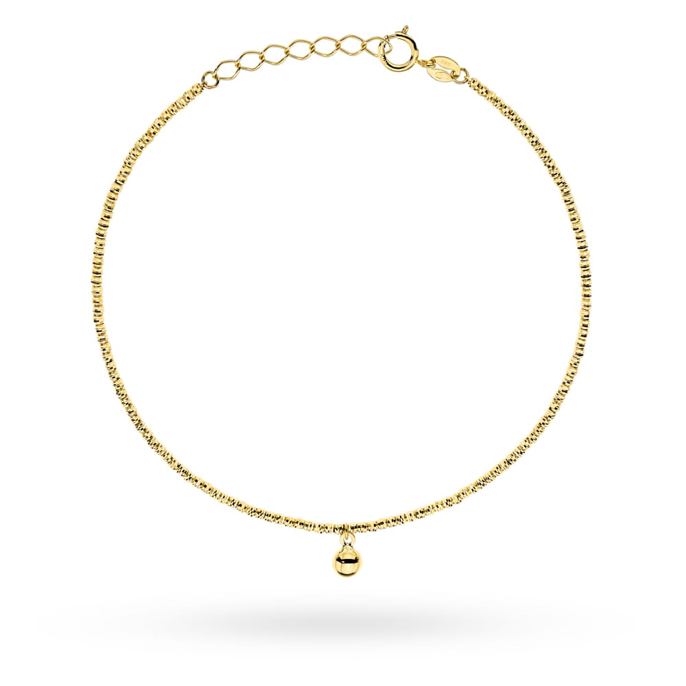 Bransoletka złota złożona z diamentowanym kuleczek z wiszącą gładką kulką