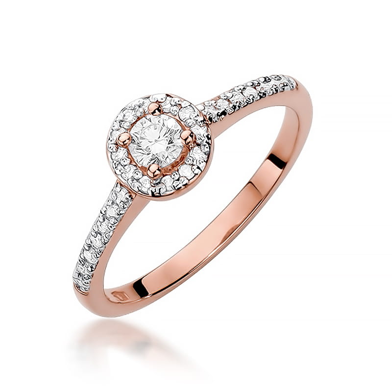 Efektowny pierścionek z różowego złota z brylantami