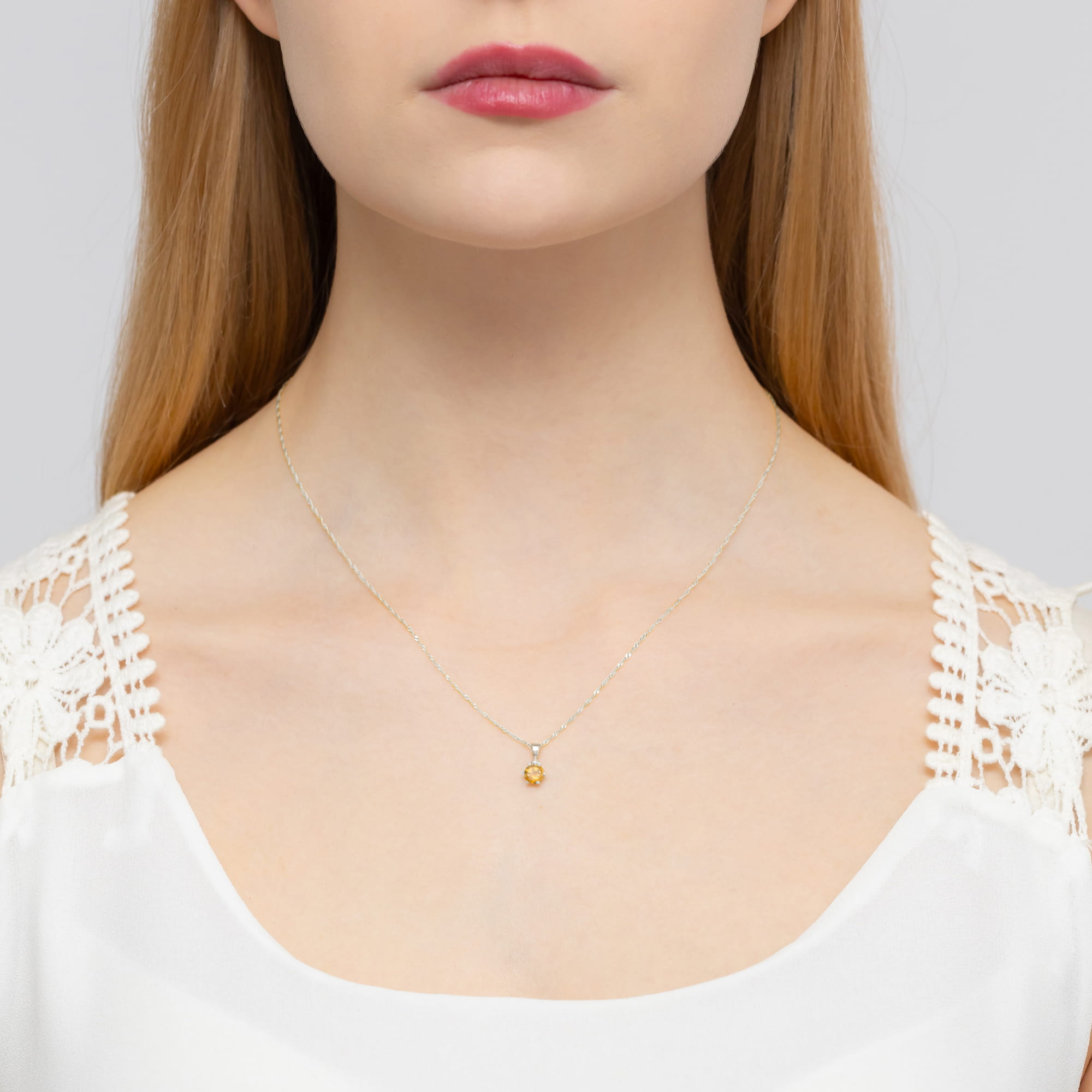 Zawieszka z Cytrynem i Brylantem z białego złota