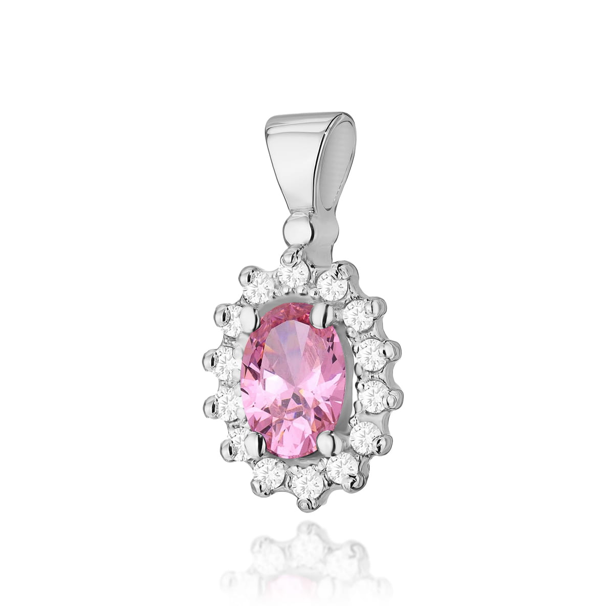 Zawieszka z Różowym Topazem i Brylantami owalna z białego złota