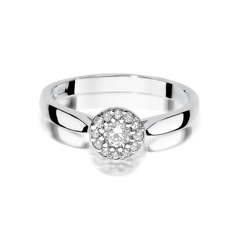 Pierścionek okrągły z białego złota z brylantami