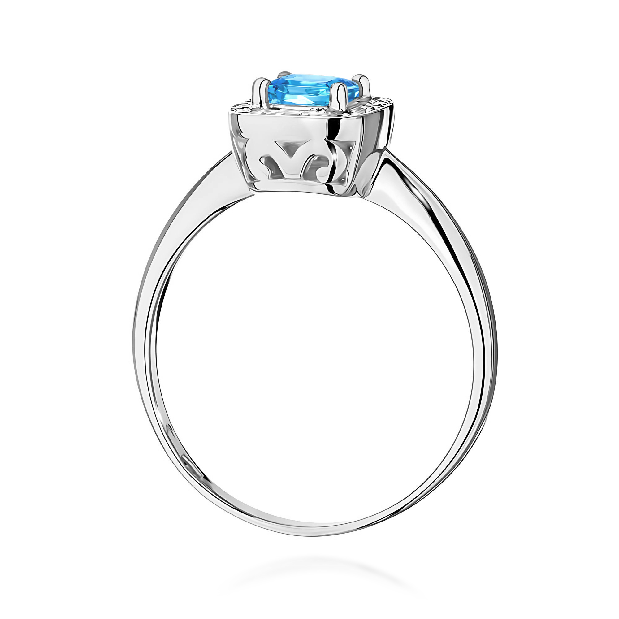 Pierścionek z białego złota z topazem i brylantami kwadrat