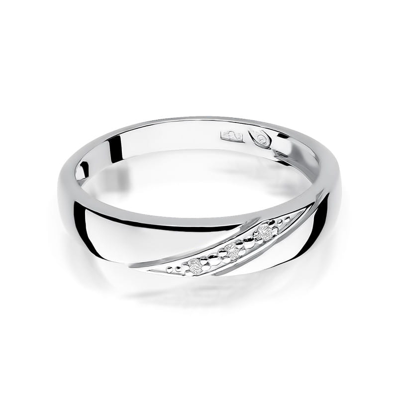 Pierścionek obrączka z białego złota ze zdobieniem z brylantów