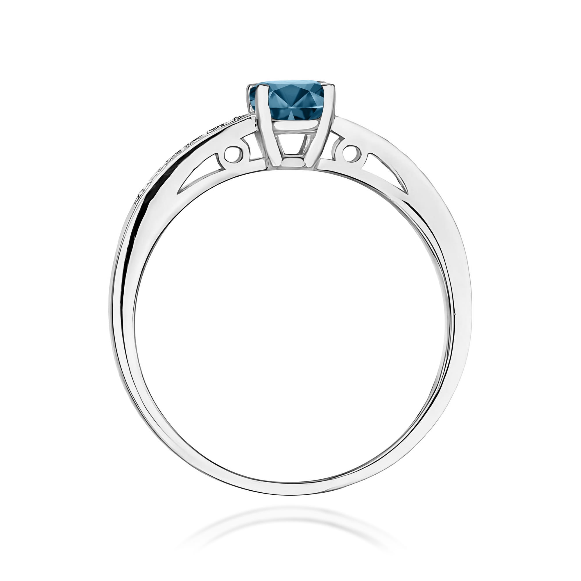 Pierścionek z białego złota z Topazem London Blue i brylantami na szynie