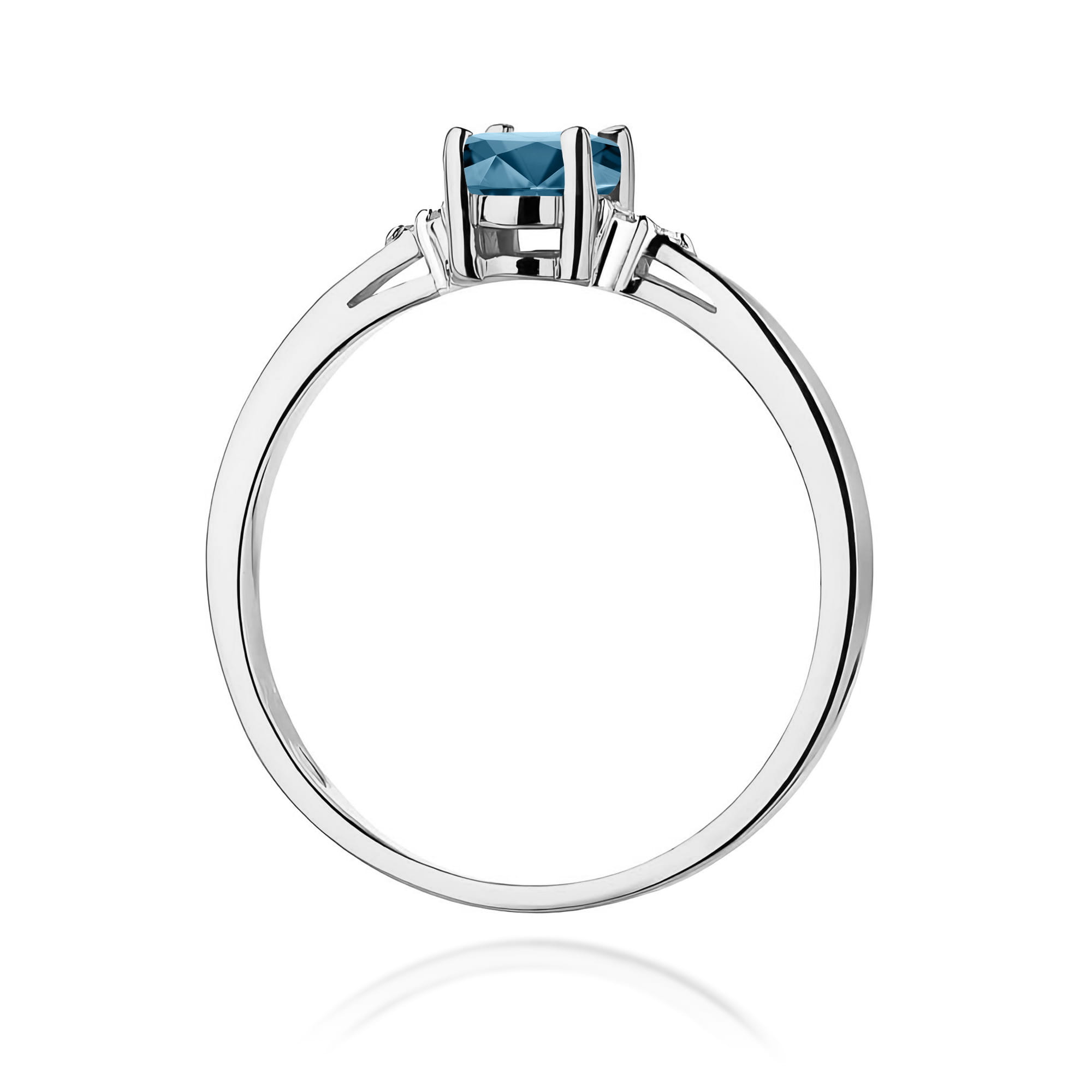 Pierścionek z białego złota z owalnym Topazem London Blue i brylantami